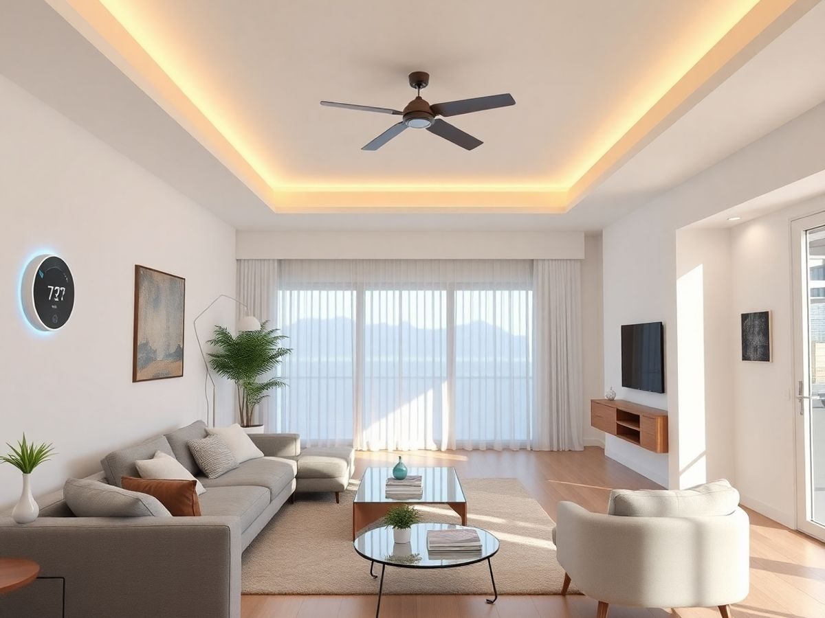 Interior modern al unei case inteligente cu dispozitive automate.