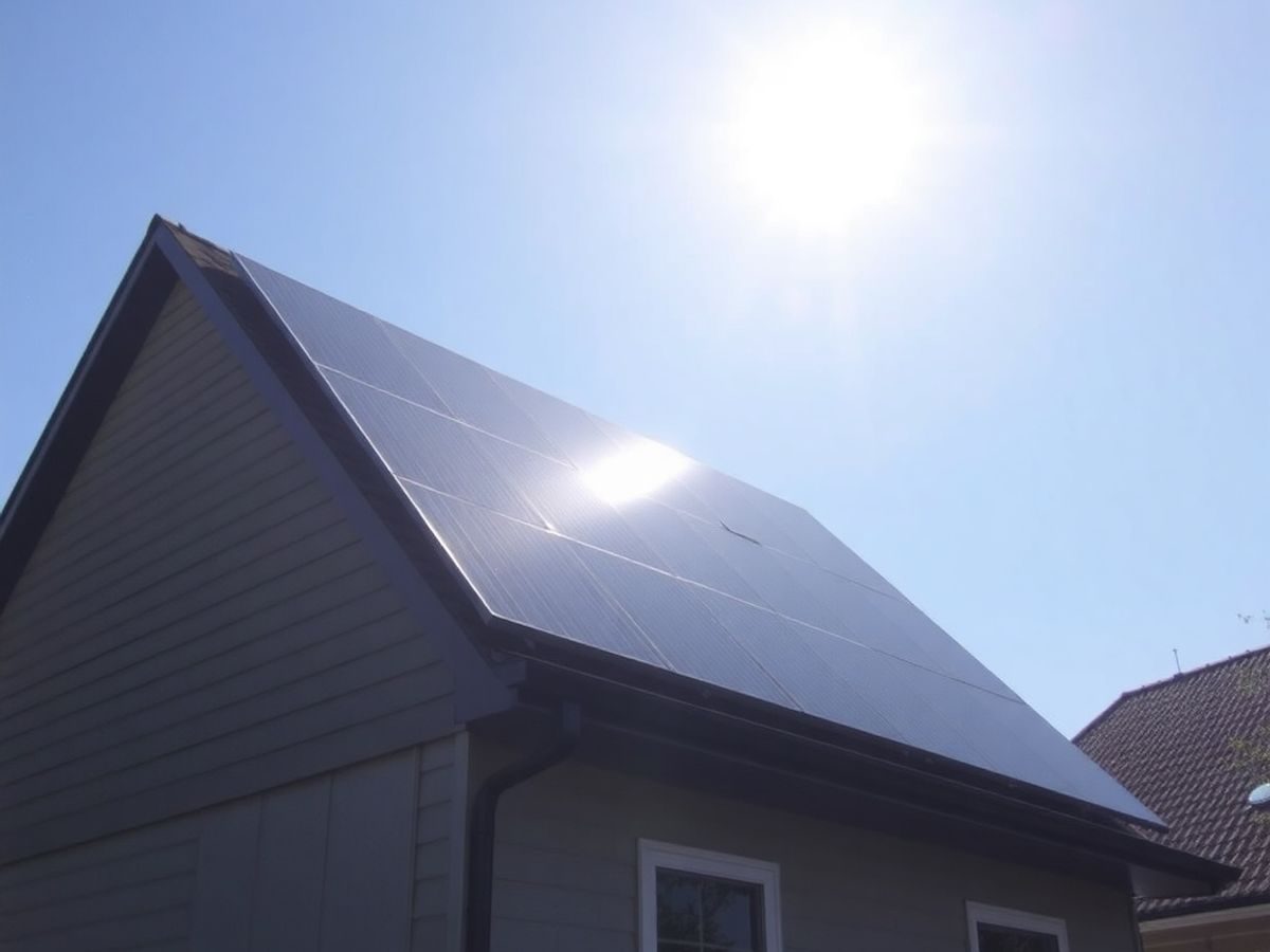 Panouri solare pe acoperișul unei case modeste.