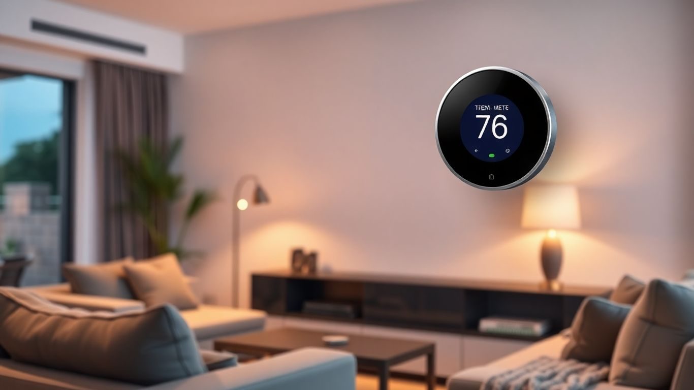 Casă inteligentă cu iluminare ambientală și dispozitive smart.