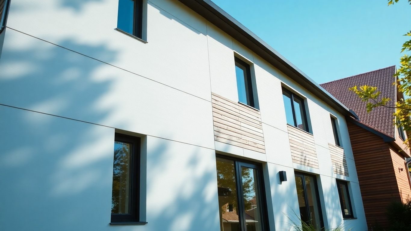 Casă cu fațadă ventilată modernă și eficientă energetic.