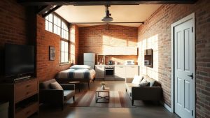 Garaj transformat în mini-loft modern și primitor.